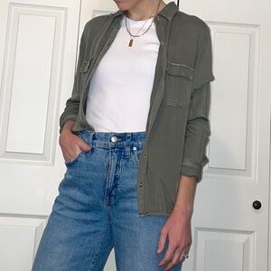 Small Olive Green AE Boyfriend Shirt